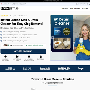 SavingStars Drain Cleaner - Product Page [INTL] (Social,Banner,Native,Push,SEO,Search,Brand Bidding) - CPA 