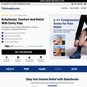 BubaSocks Short Compression Socks - Product Page [INTL] (Social,Banner,Native,Push,SEO,Search,Brand Bidding) - CPA