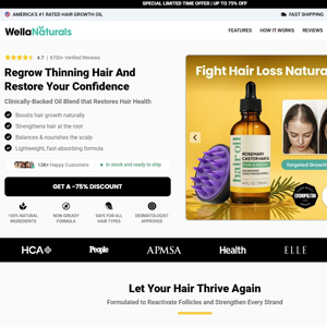 WellaNaturals Hair Growth Oil - Product Page [INTL] (Social,Banner,Native,Push,SEO,Search,Brand Bidding) - CPA