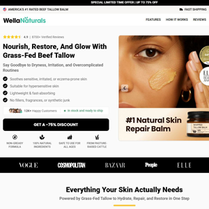 WellaNaturals Beef Tallow Balm - Product Page [INTL] (Social,Banner,Native,Push,SEO,Search,Brand Bidding) - CPA