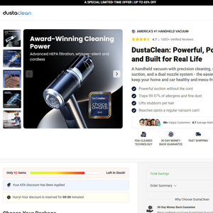 Dustaclean Handheld Vacuum - DTC [INTL] (Social,Banner,Native,Push,SEO,Search,Brand Bidding) - CPA 