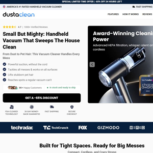 Dustaclean Handheld Vacuum - Product Page [INTL] (Social,Banner,Native,Push,SEO,Search,Brand Bidding) - CPA