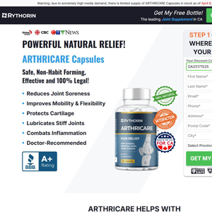 Rythorin Arthricare Capsules [CA] (Banner,Native,Social,Search,SEO,PPC,Push,Brand Bidding,Shopping) - CPA