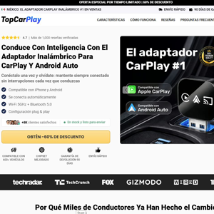 TopCarPlay Wireless CarPlay - Product Page [LATAM] (Social,Banner,Native,Push,SEO,Search,Brand Bidding) - CPA