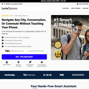 LumaGlasses Smart Glasses - Product Page [INTL] (Social,Banner,Native,Push,SEO,Search,Brand Bidding) - CPA 