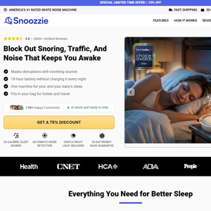 Snoozzie White Noise Machine - Product Page [INTL] (Social,Banner,Native,Push,SEO,Search,Brand Bidding) - CPA
