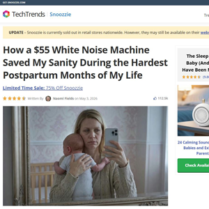 Snoozzie White Noise Machine - Advertorial [INTL] (Social,Banner,Native,Push,SEO,Search,Brand Bidding) - CPA