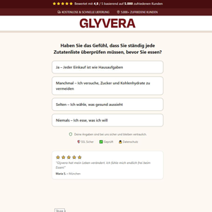 Glyvera Blood Sugar Formula - Quiz [DE,AT,CH,FR,BE,NL,DK,SE,FI,IT,PT,ES,IE] (Social,Banner,Native,Push,SEO,Search,Brand Bidding) - CPA