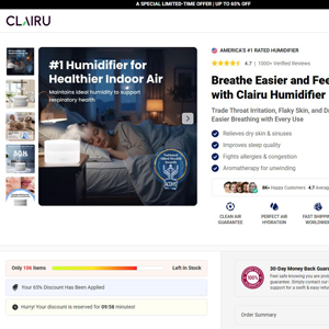 Clairu Humidifier - DTC [INTL] (Social,Banner,Native,Push,SEO,Search,Brand Bidding) - CPA 