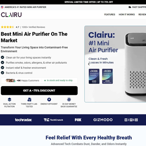 Clairu Mini Air Purifier - Product Page [INTL] (Social,Banner,Native,Push,SEO,Search,Brand Bidding) - CPA