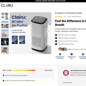 Clairu Mini Air Purifier - DTC [INTL] (Social,Banner,Native,Push,SEO,Search,Brand Bidding) - CPA 