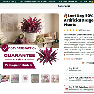 Somnera Artificial Dragon's Blood Tree Plants [US,PH] (Social,Banner,Native,Push,SEO,Search,Brand Bidding)-CPA