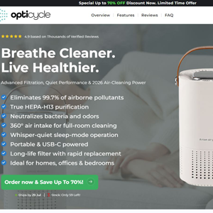 OptiCycle Air Purifier - Product Page [US,UK,AU] (Social,Banner,Native,Push,SEO,Search,Brand Bidding) - CPA
