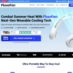 FluxoFan Neck Fan - Product Page [INTL] (Social,Banner,Native,Push,SEO,Search,Brand Bidding) - CPA 