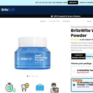 BriteWite Teeth Whitening Powder - DTC [US,UK,AU,FR] (Social,Banner,Native,Push,SEO,Search,Brand Bidding) - CPA