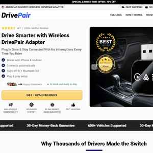 DrivePair Wireless CarPlay - Product Page [INTL] (Social,Banner,Native,Push,SEO,Search,Brand Bidding) - CPA