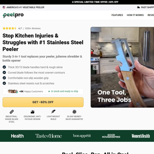PeelPro Vegetable Peeler - Product Page [INTL] (Social,Banner,Native,Push,SEO,Search,Brand Bidding) - CPA